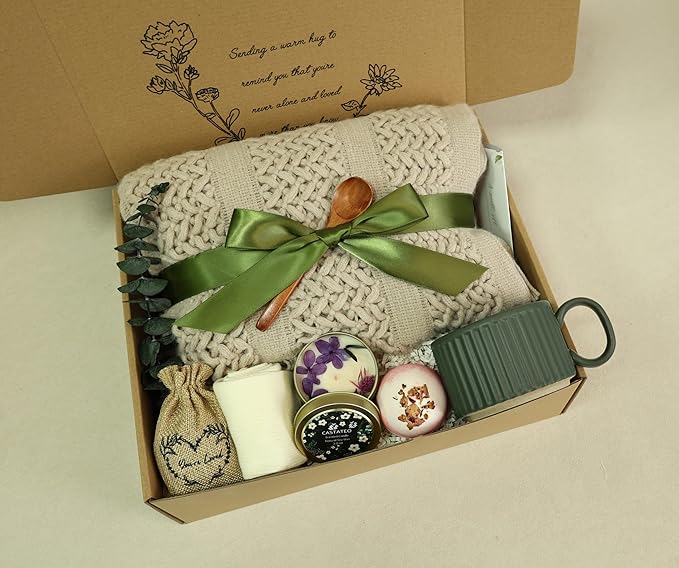 Get Well Gift Baskets for Women&Men - Self Care Package/After Surgery, Sympathy/Relaxation Gifts, Thinking of You/Grief/Bereavement/Miscarriage/Thank You Gifts for Women (Dark Green)