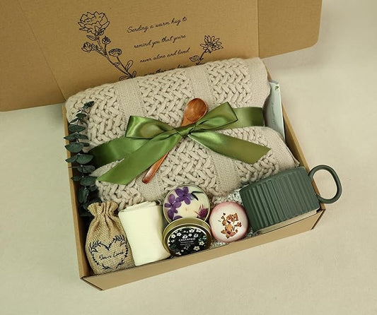 Get Well Gift Baskets for Women&Men - Self Care Package/After Surgery, Sympathy/Relaxation Gifts, Thinking of You/Grief/Bereavement/Miscarriage/Thank You Gifts for Women (Dark Green)