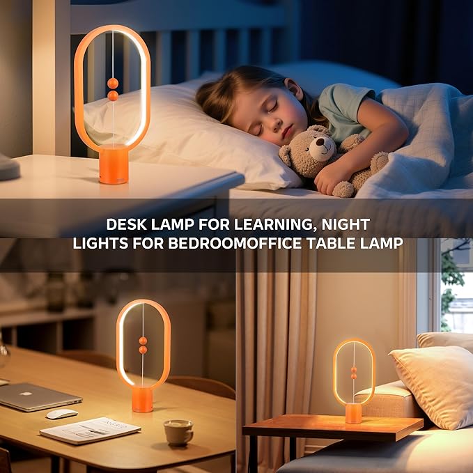 Heng Balance Light, USB Powered LED Table lamp, Creative, Magnetic Switch Night Light, dimmable Eye Protection Table lamp, Used for Gifts, Decoration Bedside, Dormitory and Office(Orange)