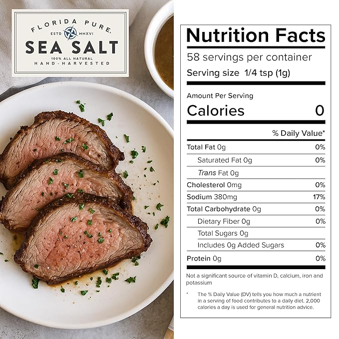 FLORIDA PURE Horseradish Sea Salt - 80+ Mineral Sea Salt, Natural, Unrefined, Non Iodized - for Baking, Cooking, Seasoning & Enhancing Taste - Rich Taste Flaky Sea Salt (4.5 oz Jar)