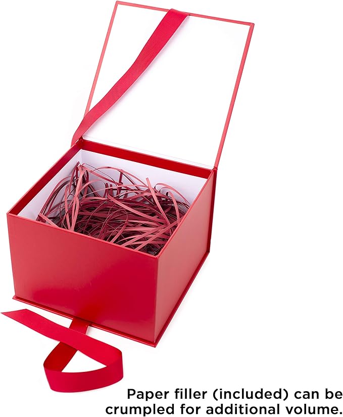 Hallmark Medium Gift Box with Lid and Shredded Paper Fill (Red 7 inch Box) for Birthdays, Graduations, Anniversaries, Christmas, Valentine's Day, All Occasion
