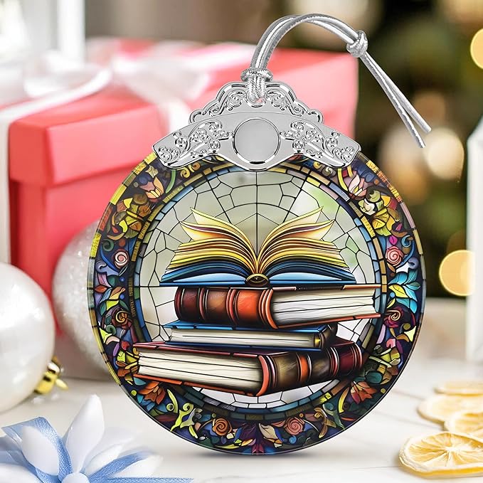 Book Lovers Gifts, Book Ornaments for Christmas Tree, Book Lover Christmas Ornaments, Gifts for Book Lovers,Book Decor, Book Lover Ornament, Librarian Ornament, Stained Glass Christmas Ornament