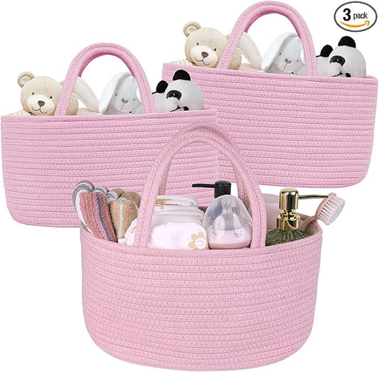 Baby Diaper Caddy Girl Boy Organizer Small Woven Baskets With Handle, Cotton Rope Tote For Shower Nursery, Decorative Small Storage Baskets For Shelves,Unique Gift Baby