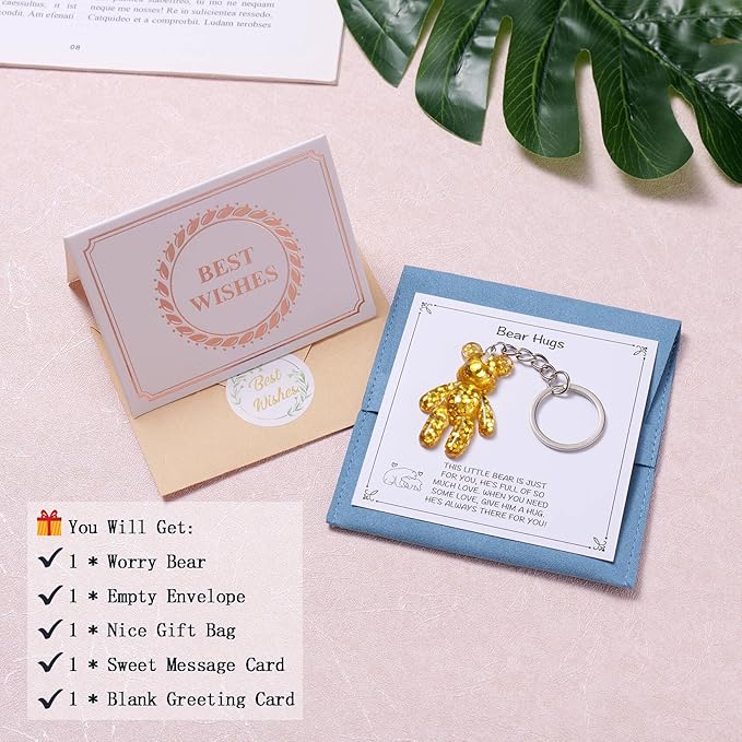 Pocket Bear Hug, Anxiety Relief Gifts for Women Men, Mental Health Positivity Gifts for Anxious Friend, Thinking of You Gift, Comforting Gift for Son Daughter Back to School, Gold