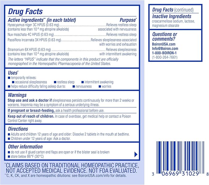 Boiron SleepCalm Tablets Sleep Aid for Deep, Relaxing, Restful Nighttime Sleep - Melatonin-Free and Non Habit-Forming - 120 Count