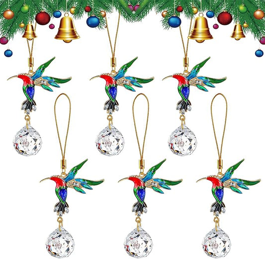 H&D HYALINE & DORA 6 Pcs Hummingbird Hanging Ornaments Christmas Hummingbird Ornaments Clear Crystal Ball Hanging for Christmas Tree Party Home DIY Craft
