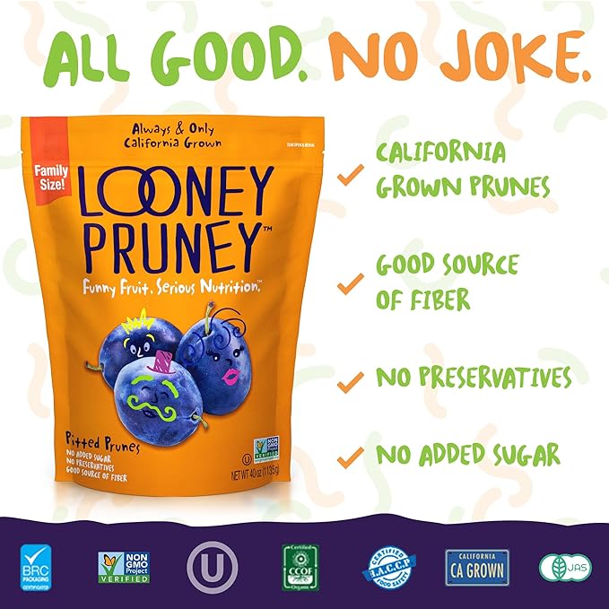 Looney Pruney Pitted Dried Prunes for the Family | Always California-Grown | Kosher | No Added Sugar & No Preservatives (40 oz)