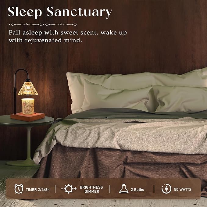 Candle Warmer Lamp with Dimmer, 2H/4H/8H Timer, Compatible with Yankee Candle Large Jar Candle, Home Decor Gift for her, Birthday Gift for mom, Home Scented Jar Candles Heater (Black Wood)