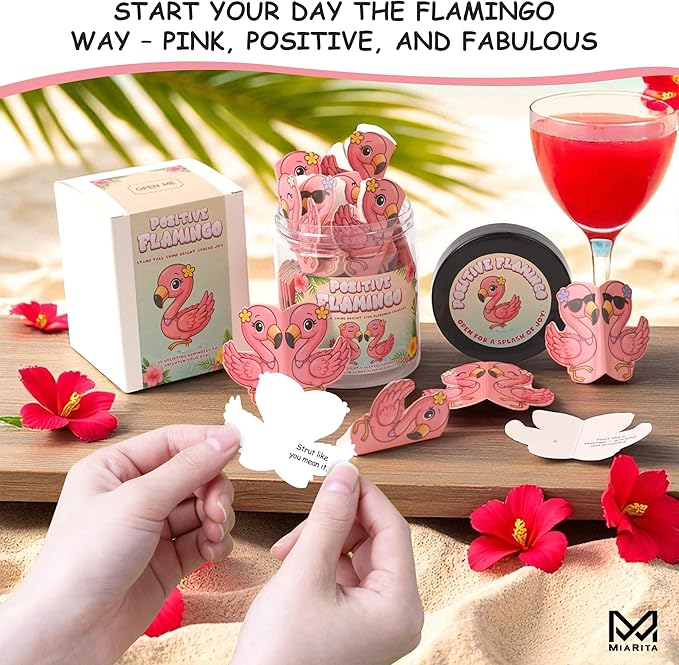 Positive Flamingo Jar – 60 Affirmation Cards for Anxiety & Self Care, Flamingo Gifts for Women, Teens & Sister, Friends, Cards to Reduce Anxiety & Increase Relaxation, White Elephant Gifts