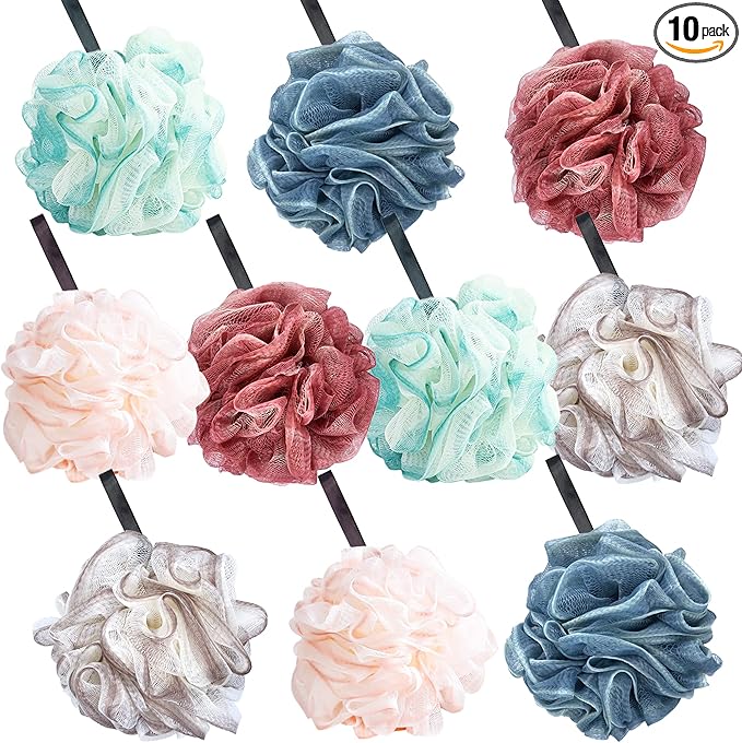 10 Pack Loofah Bath Sponge Luffa, Exfoliating Shower Pouf Balls for Women,Men,Scrubber Cleaning Loofah Bathing Accessories