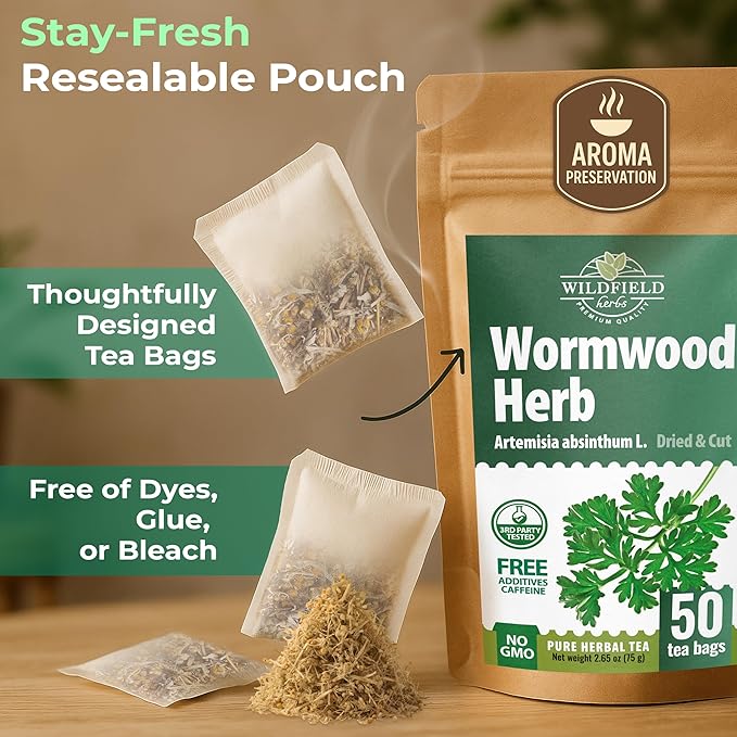 50 Bags Wormwood Herbal Tea (Artemisia Absinthum L.) – 50 Tea Bags 1.5g Absinthe Wormwood Herb