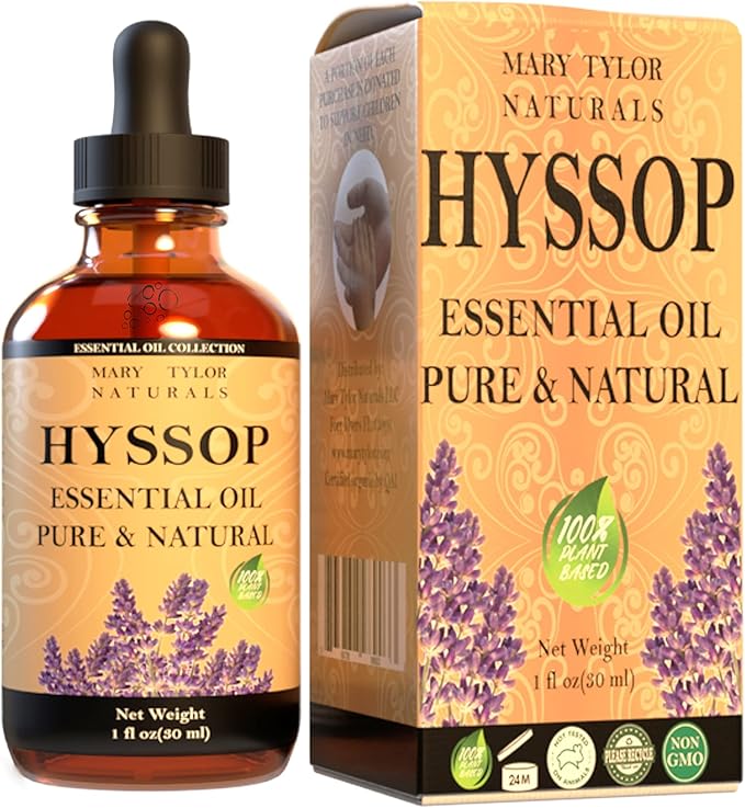 Hyssop Essential Oil (1 oz), Premium Therapeutic Grade, 100% Pure and Natural, Perfect for Aromatherapy, Relaxation, Improved Mood and Much More by Mary Tylor Naturals