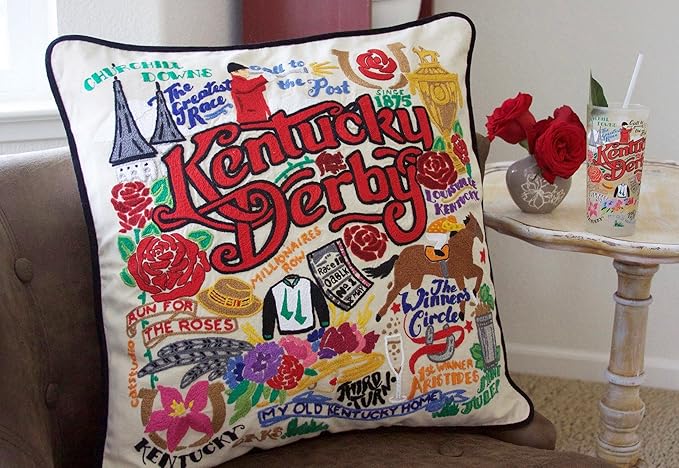 Catstudio Kentucky Derby Embroidered Decorative Throw Pillow
