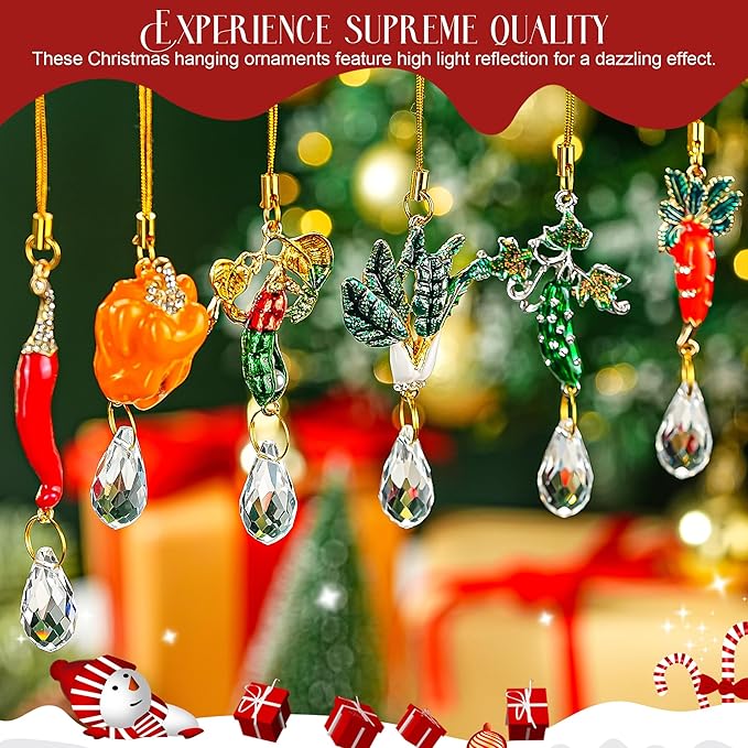 H&D HYALINE & DORA 6Pcs Xmas Ornament Personalized Vegetable Crystal Ornament Cute Vegetable Christmas Decor Custom Hanging Ornaments for Family Best Friend
