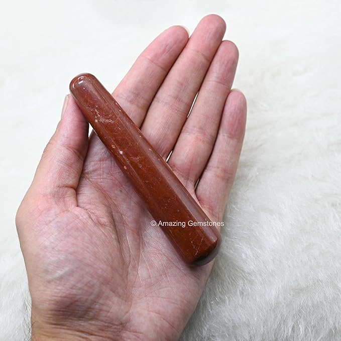 Amazing Gemstone Red Jasper Crystal Wand Massage Stick - Pelvic Wand Gua Sha for Adults - Crystals and Healing Stones Massage Wands for Adults Gifts (Smooth)