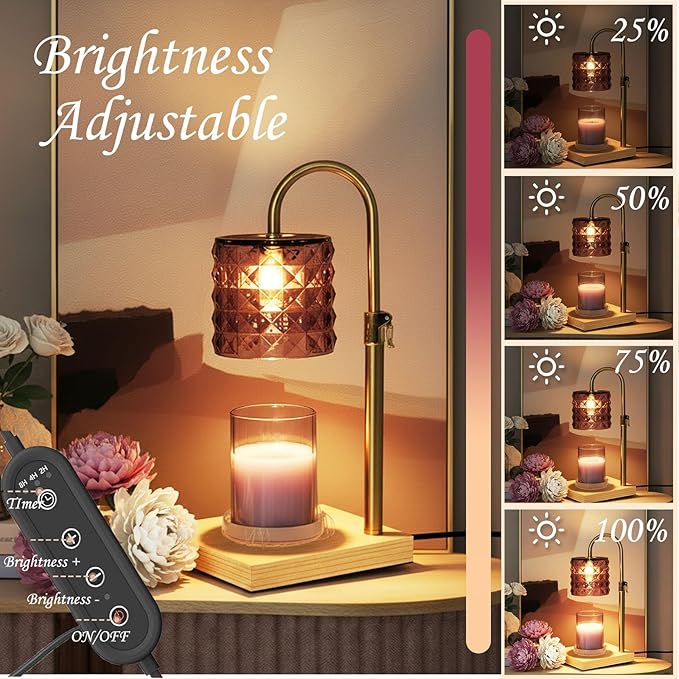 Purple Candle Warmer Lamp with Timer & Dimmer, Adjustable Height Flameless Wax Melt Warmer for Jar Candles, Birthday Gifts for Mom Women Men Friend Sister, House Warming Gift New Home Decor（Purple）