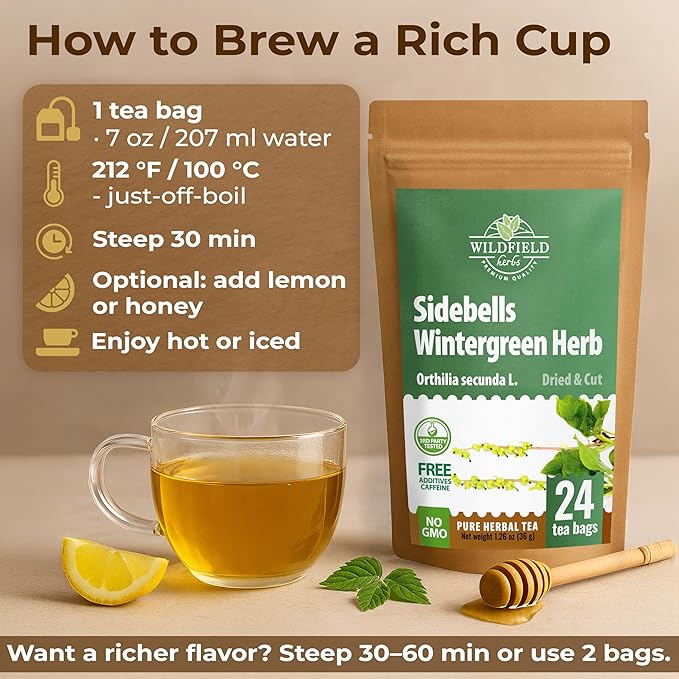 24 Bags Dried Cut Sidebells Wintergreen Herb Tea (Orthilia Secunda) - 24 Count 2g Tea Bags One-Sided Wintergreen Orthilia (Peralito)