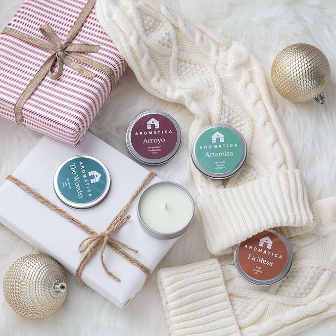 Bluecorn Aromática Scented Candle Sample Tin Set – 7 Clean, Luxurious Fragrances - Coconut Wax - Clean Fragrance & Essential Oils - 6hr Burn Time - Handmade in Colorado Since 1991