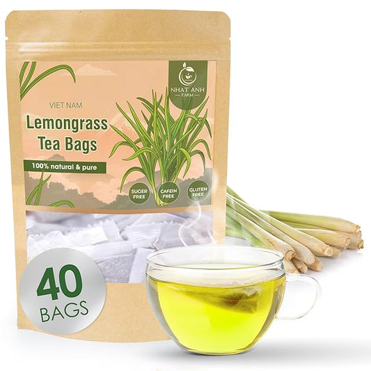 NHAT ANH FARM - Premium Lemongrass Tea Bags, 40 Lemongrass Tea Bags, 100% Natural Dried Lemongrass, Naturally Sweet Herbal Tea, Sugar-Free, Caffeine-Free, No Additives