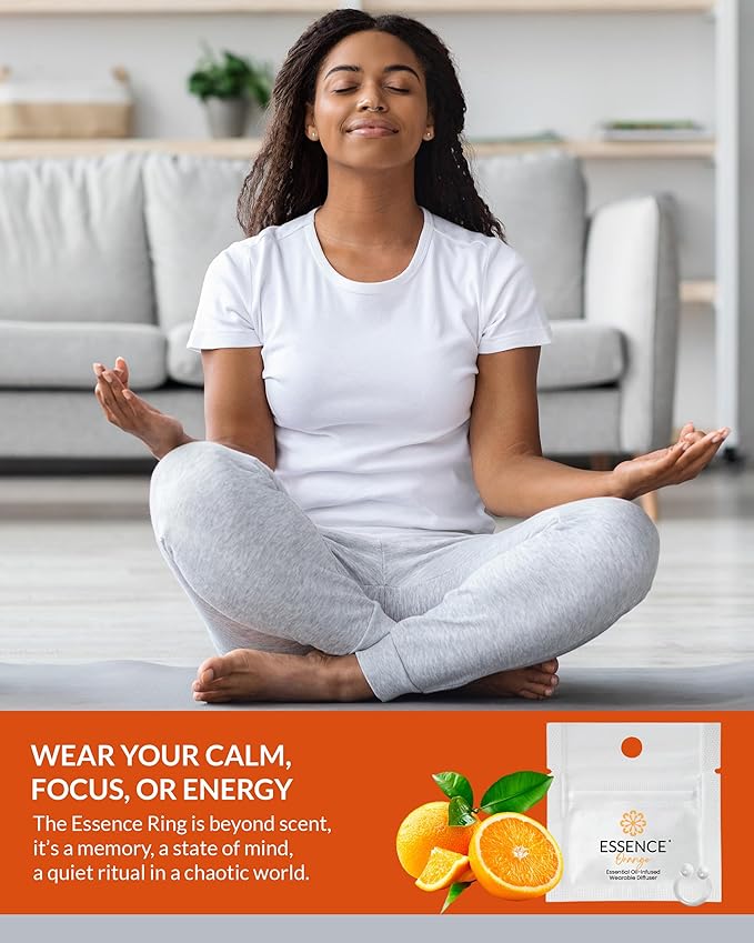 Essence Wearable Aromatherapy Nasal Diffuser – Orange Essential Oil Nose Ring Silicone Inhaler for Stress & Mood Support - Made in USA & Travel-Friendly (3 Pack)