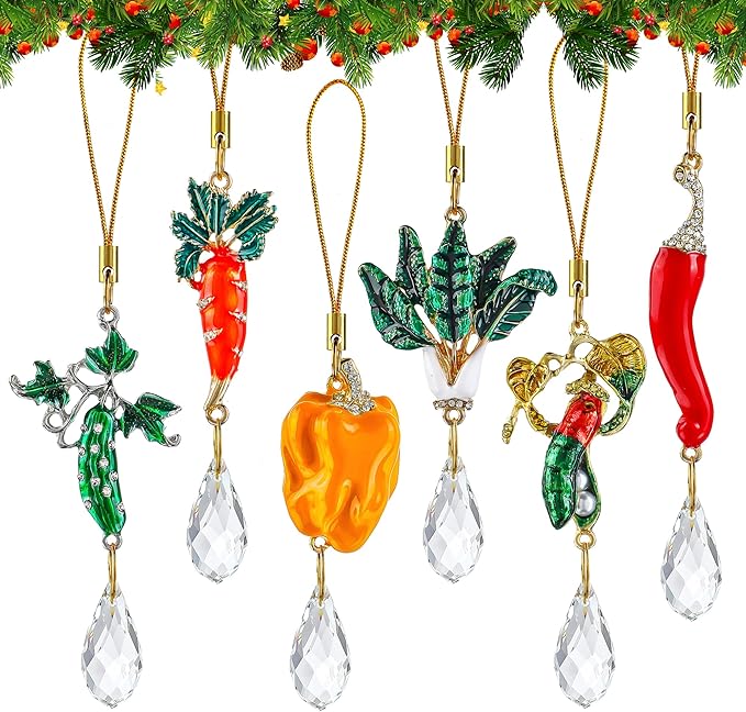 H&D HYALINE & DORA 6Pcs Xmas Ornament Personalized Vegetable Crystal Ornament Cute Vegetable Christmas Decor Custom Hanging Ornaments for Family Best Friend