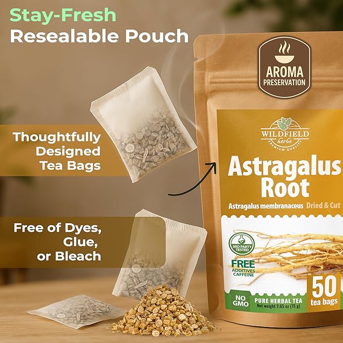 50 Bags Astragalus Root Herbal Tea – 50 Tea Bags 1.5g Astragalus Root Huang Qi