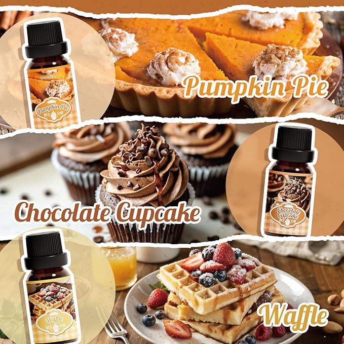 Bakery Essential Oils Gift Set, SNOWSEN Dessert Fragrance Oils for Diffuser for Home, Pumpkin Pie, Waffle, Coffee Cake, Chocolate Cupcake, Gingerbread, Snickerdoodle Aromatherapy Oils