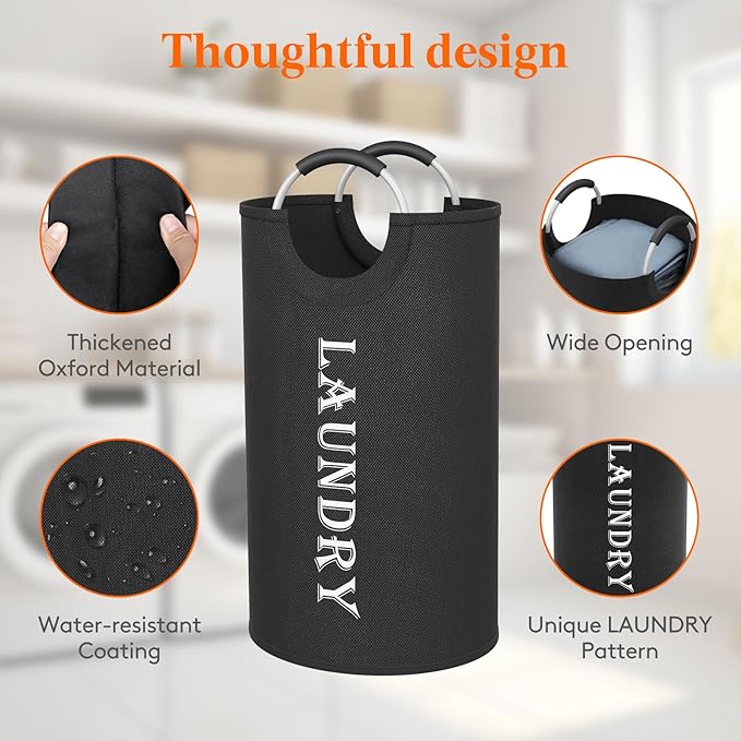 Lifewit 80L 2-Pack Large Laundry Basket, Collapsible Laundry Hamper with Aluminum Handles, Waterproof Freestanding Dirty Clothes Hampers for Laundry Room Bedroom Dorm Bathroom, Black