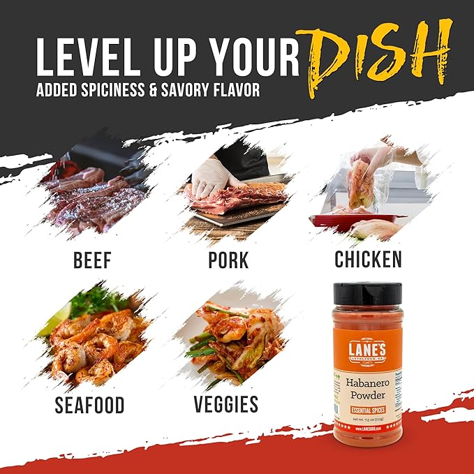 Lane's Habanero Powder Seasoning, All-Natural Habanero Pepper Powder Blend with Chili de Arbil & Black Pepper, Hot & Spicy, Gluten-Free, Made in USA, 7.5 Oz