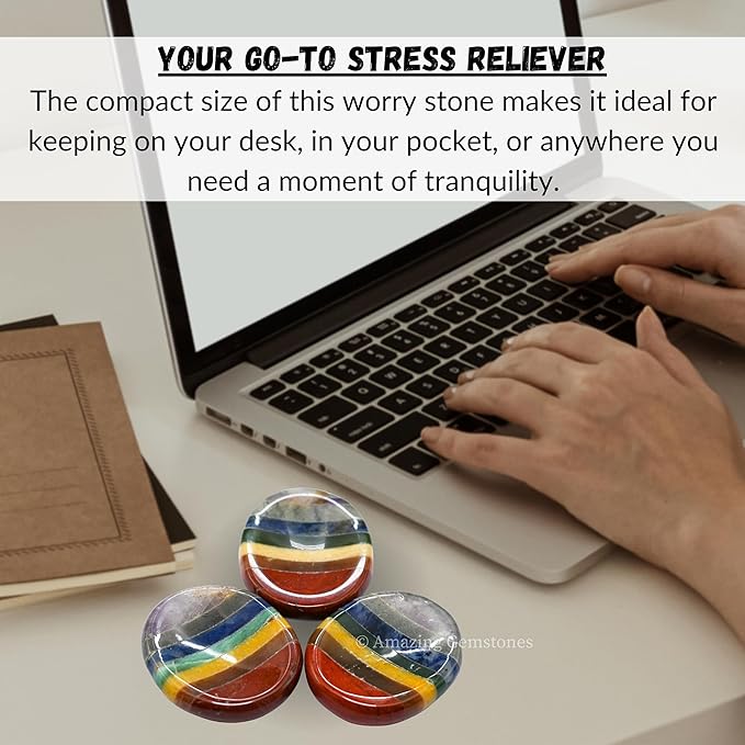 Amazing Gemstone 7 Chakra Worry Stone Meditation Crystals and Healing Stones