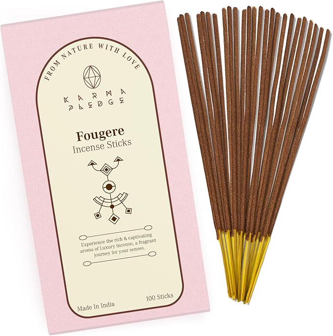 Fougere Incense Sticks, Organic Hand Dipped 100 Sticks with Natural Herbs & Aromatic Ingredients, Burn Time 45 to 60 Minutes, Incense for Positivity, Yoga, Meditation, Relaxation, Spiritual Gift
