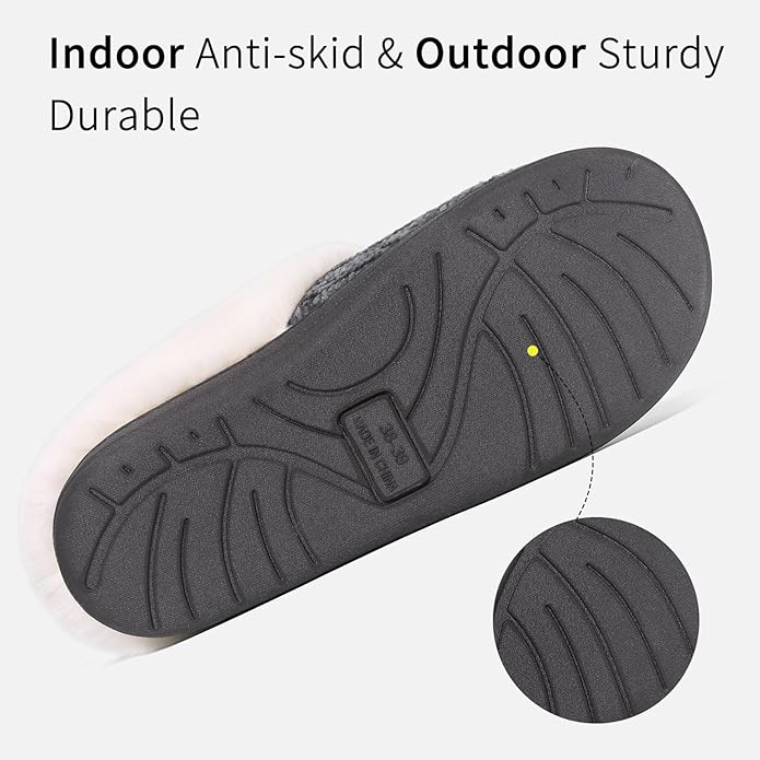 Evshine Warm Knit House Slippers for Women Comfy Wool-Like Lined Chenille Slippers with Memory Foam and Indoor Outdoor Soles