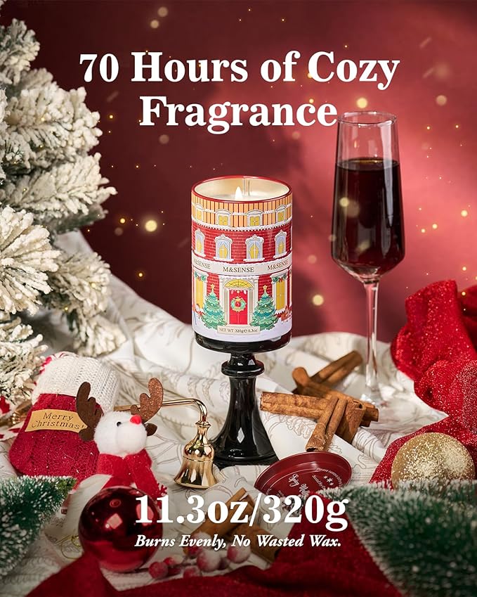 M&SENSE SpicyMulledWine Christmas Candles, Scented Candle for Stress Relief Meditation Relaxing, Housewarming Gifts for Women Men, 11.3oz 70 Hour Long Burning