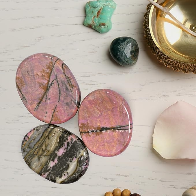 Amazing Gemstone Rhodonite Worry Stone - Pink Crystal for Stress Relief & Meditation