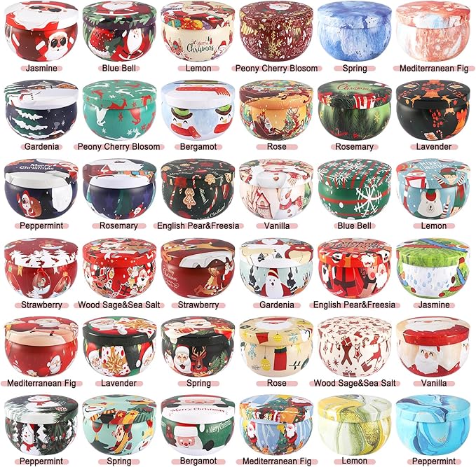 36Pack Christmas Scented Candles Sets,Long Burning,2.5oz Natural Soy Wax with Essential Oils Decorative Aromatherapy Candles for Christmas，Thanksgiving Gift, Home Scented