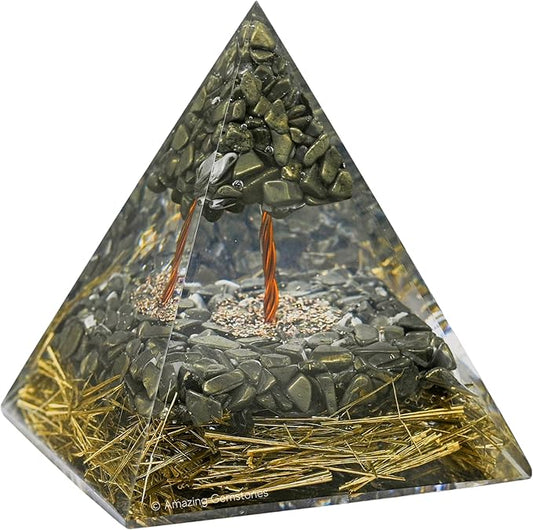 Amazing Gemstone Organite Orgone Pyramid Extra Large 105 MM - Orgone Energy Pyramid with Pyrite Crystals and Healing Stone - Orgonite Pyramids Crystals and Positive Energy