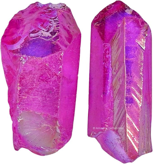 Amazing Gemstone 2 Pieces Rose Aura Quartz Raw Pencil Points Crystals and Healing Stones, Natural Rocks for Meditation and DIY Raw Point Stones and Crystals