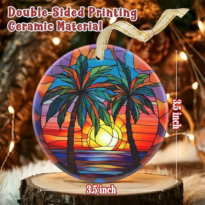 Christmas Ornament - Round Ceramic Decor - Christmas Hanging Decor - Christmas Tree Decorations - Christmas Tree Ornaments - Gifts Exchange (Retro Beach)