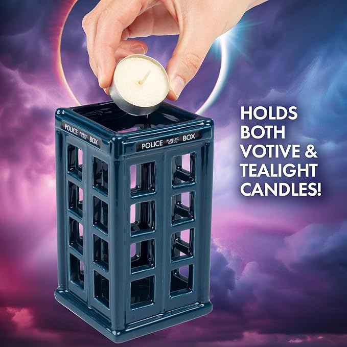 Doctor Who Tardis Police Box Candle Holder, 5.5" Ceramic - Holds Tealight & Votive Candles - Officially Licensed - Special Dr. Who Decor - Gift for Teens, Adults, Men, Women