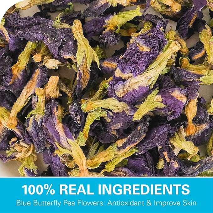 WT WEETEE Butterfly Pea Flower Powder, 100% Natural & Pure from Blue Butterfly Pea Flowers, Caffeine Free Herbal Tea For Blue & Purple Drinks