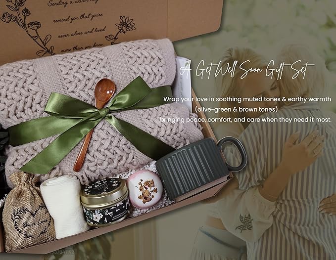 Get Well Gift Baskets for Women&Men - Self Care Package/After Surgery, Sympathy/Relaxation Gifts, Thinking of You/Grief/Bereavement/Miscarriage/Thank You Gifts for Women (Dark Green)
