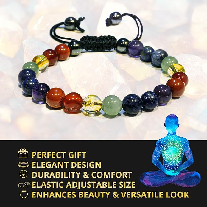 Energy Protection Crystal Handmade Adjustable Bead Bracelet Perfect for Men, Women’s Gift - Gemstone Healing Stretch Bracelet Pulsera Para Hombre Mujer Stocking Stuffer