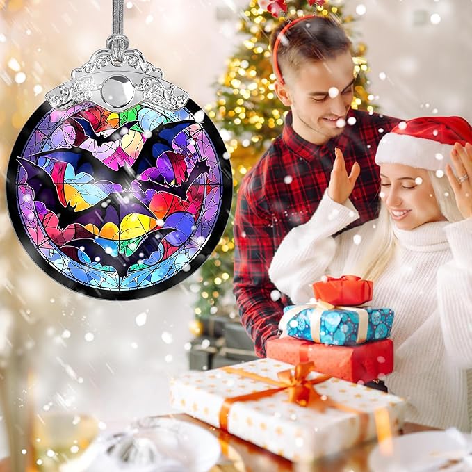 Christmas Ornament, Bat Christmas Decor, Bat Ornaments for Christmas Tree, Stained Glass Ornament, Bat Gifts, Holiday Decorations and Xmas Gifts Ideas