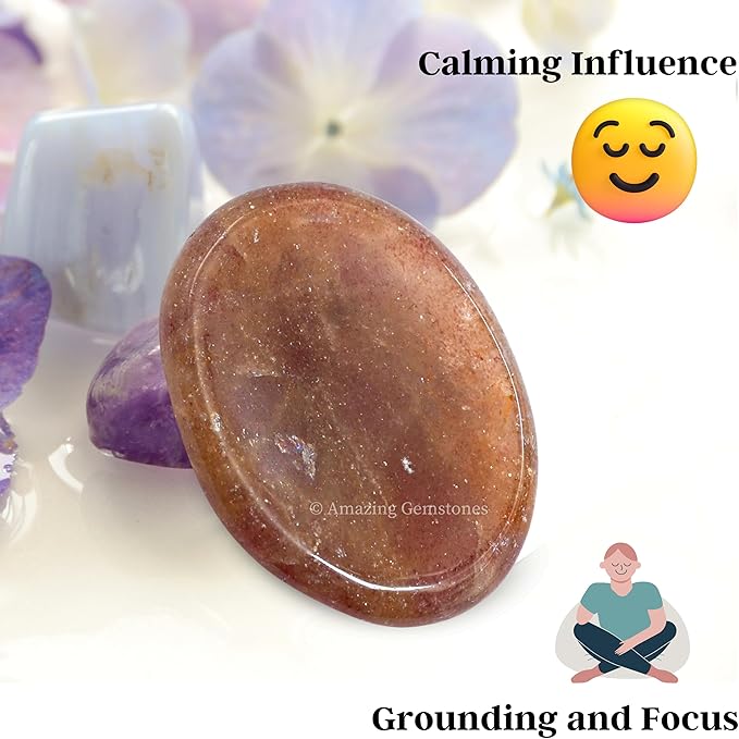 Amazing Gemstone Strawberry Quartz Worry Stone, Healing Crystals - Piedra Crystal Fidget for Gift, Meditation, Calming, Relaxation, Stress Relief