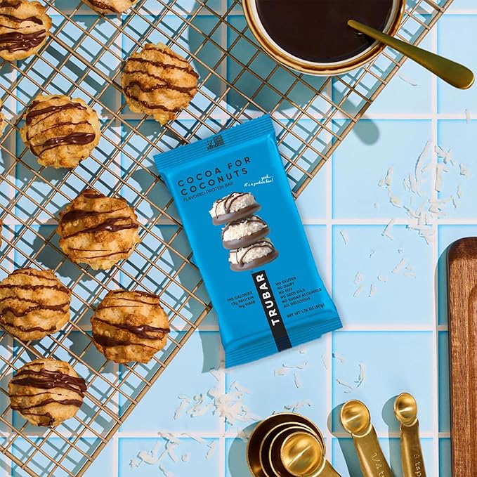 TRUBAR Vegan Protein Bar, Cocoa For Coconuts, Gluten Free, Plant Based Protein, Dairy Free, Non GMO, Soy Free, No Sugar Alcohols, 12G Protein, 12G Fiber, 23G Carb, On the Go Snack Bars, 12ct