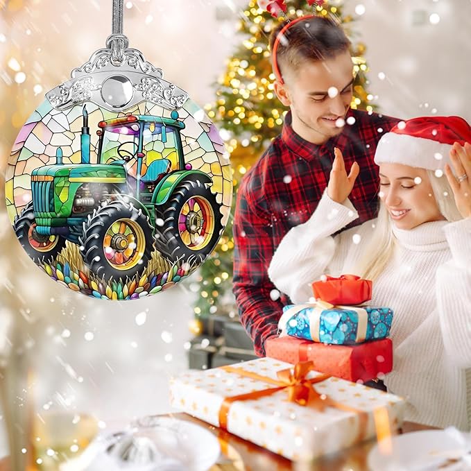 Christmas Ornament, Tractor Christmas Decor, Tractor Ornaments for Christmas Tree, Stained Glass Ornament, Tractor Gifts, Holiday Decorations and Xmas Gifts Ideas