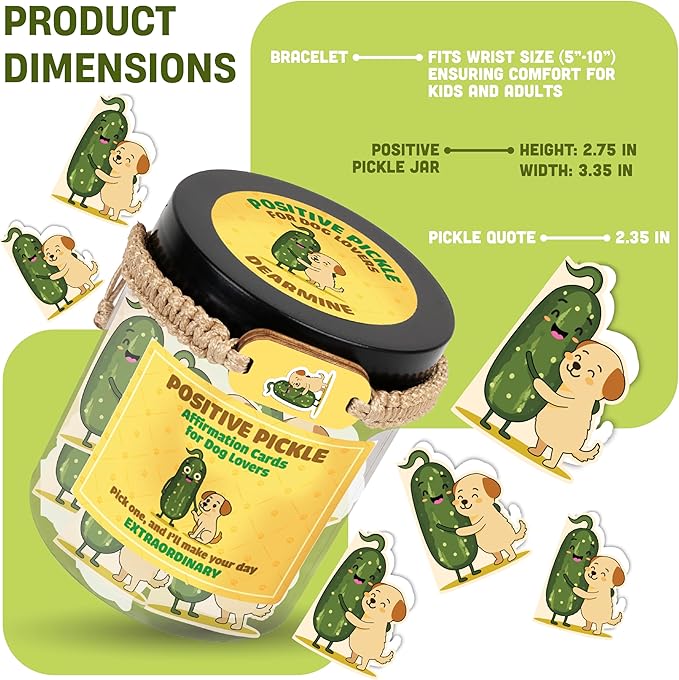 60 Positive Pickle Cards Jar, Affirmation Cards for Women, Emotional Support Pickle, Birthday Gift for Women, Dad Gifts, Teen Girl Gifts Trendy Stuff (Pickle Positive for Dog Lover)