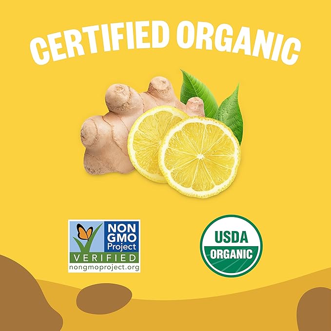 FGO Organic Premium Lemon Ginger Tea K-Cup Pods for Keurig, 24 Count (Pack of 1), Naturally Caffeine-Free Herbal Tea is USDA Organic, Non-GMO, & Recyclable