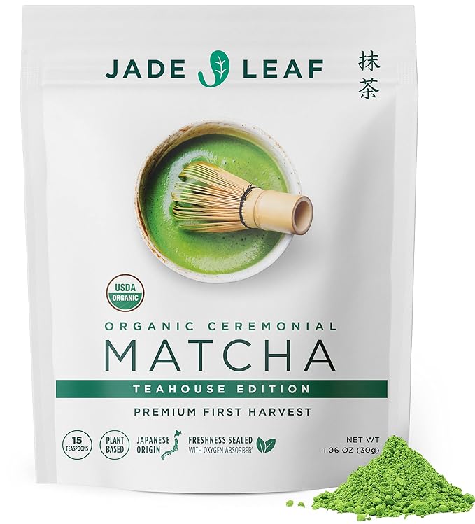 Jade Leaf Matcha Organic Ceremonial Green Tea Powder - Teahouse Edition - Premium First Harvest Ceremonial Grade- Authentic Japanese Origin (1.06 Ounce Pouch)