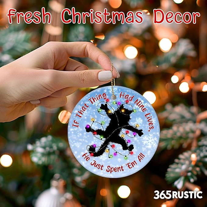 Black Cat Rug Christmas Ornament, Funny Movie-Inspired Xmas Tree Decoration, Unique Holiday Keepsake Gift for Cat Lovers